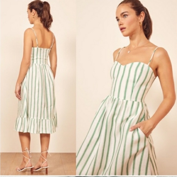 Reformation Eileen Linen Mid Dress Sz 10 - Picture 13 of 13